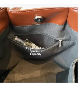 Detail of the large capacity tote bag featuring a zipper pocket and magnetic closure
