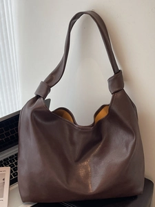 Grand Sac à Main Rétro en Cuir PU Style Hobo pour Femmes Minimaliste Nœud Bandoulière Cabas Navettage Bureau Quotidien