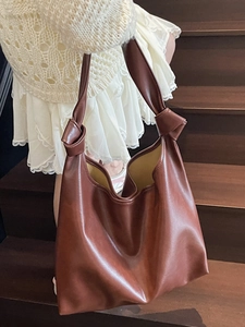 Grand sac cabas rétro en cuir terre cuite avec poignée nouée pour femme élégante