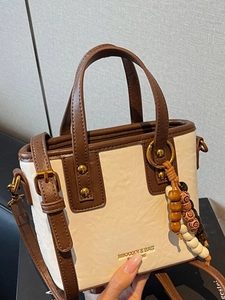 Damen Mode Beuteltasche PU Leder Nähte Umhängetasche Mit Perlenanhänger Urban Einfache Handtasche Retro Tote Tasche