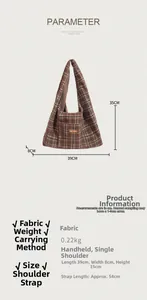 Brown plaid canvas shoulder bag showing large capacity design and vintage checkered pattern
