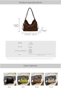 Detailed size chart and multi-color comparison for the large vintage hobo shoulder bag