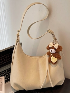 Sac à Épaule Grande Capacité pour Femmes Vintage en Cuir PU Sac sous le Bras Hobo Avec Charme d'Ours en Peluche Mode Quotidien