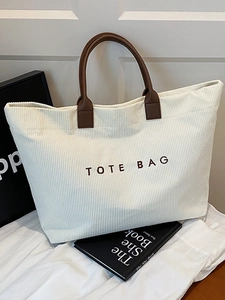 Women Large Capacity Corduroy Tote Bag Retro Letter Embroidery Casual Minimalist Shoulder Bag Handbag Daily Commute Bag
