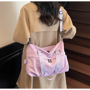 Lilac high-density nylon large capacity tote bag with adjustable shoulder strap details