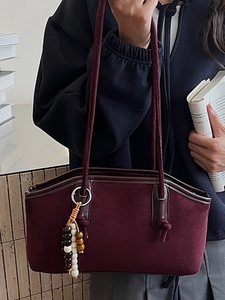 Retro weinrote Matte Tote Bag mit Seilriemen und Perlenquaste für den Sommer-Alltag