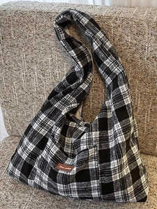 Japanese Style Canvas Tote Bag For Women Large Capacity Plaid Elephant Print Shoulder Bag Retro Commuter Work Handbag