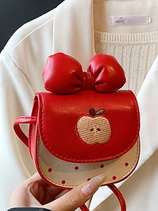 Mini sac bandoulière rouge en forme de pomme avec nœud 3D et broderie élégante