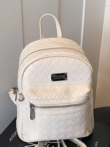 Sac à dos minimaliste en cuir tressé beige avec artisanat Intrecciato et poche zippée