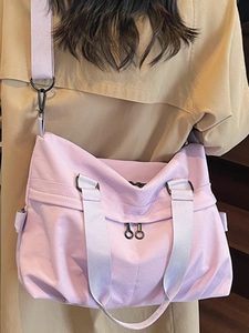 Pink casual large capacity tote bag with adjustable shoulder strap and double zippers