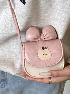 Mini sac bandoulière rose mignon avec broderie pomme et décoration de nœud doux