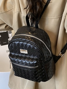 Sac à dos voyage grande capacité pour femme en cuir tressé noir au design mode 2025