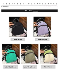Mini nylon shell backpacks in multiple colors with dual zippers and woven handles