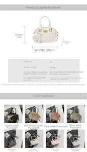 Detailed dimension guide and specifications for checkered PU leather handbag with gold hardware