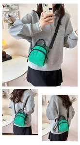 Detailed front and back views of a lime green mini nylon crossbody phone bag with strap