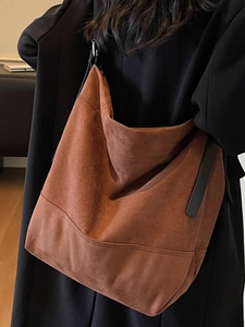 Sac seau en daim marron avec large bandoulière pour femmes pour le bureau et ville