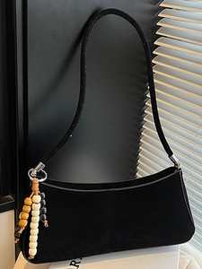 Minimalist Faux Suede Underarm Bag For Women Retro Solid Color Shoulder Bag With Bead Charm Urban Daily Commuting Bag