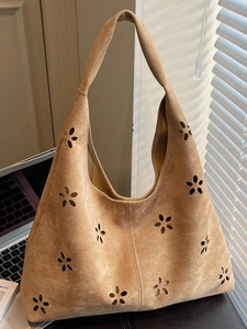 Sac à Épaule Femme Ajouré Floral Découpe Laser Suédine Fourre-tout Décontracté Grande Capacité Sac Hobo Pour Quotidien