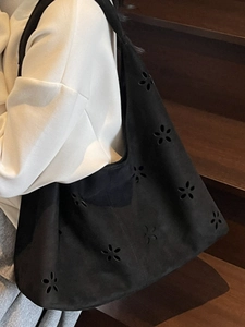 Grand sac fourre-tout noir pour femme avec motif floral ajouré pour le bureau