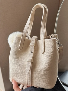 Minimalist Women Bucket Bag Lychee Texture PU Leather Handheld Shoulder Crossbody Bag Large Capacity Commuter Handbag