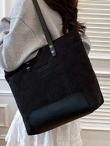 Grande borsa tote in velluto a coste nero con stampa TOTEBAG per scuola e lavoro