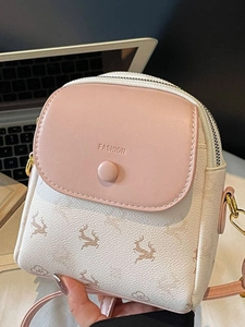 Petit Sac Carré Bandoulière Femme Design de Niche Minimaliste en Cuir PU avec Imprimé Cerf et Motif de Lettres