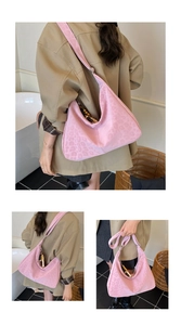 Detail of pink leopard print hobo bag with wooden beads and adjustable fabric strap