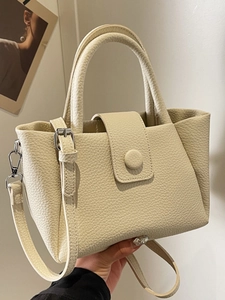 Women Fashion PU Lychee Pattern Bucket Bag Urban Minimalist Shoulder Crossbody Bag High Quality Handbag For Everyday