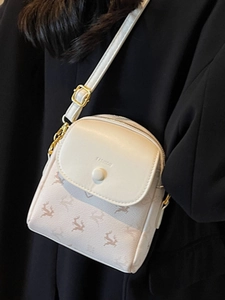 Sac bandoulière chic de couleur crème avec motif de cerf et sangle réglable femme