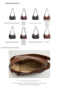 Macro shot of large capacity hobo bag showing spacious fabric lining and quality stitching