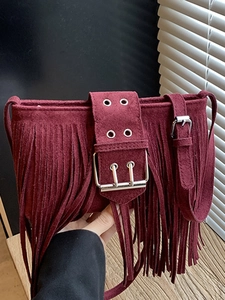 Sac à Épaule Bohémien en Suède à Glands Rétro Boucle en Métal Sac Bandoulière pour Femme Mode Automne Niche à Franges