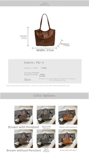 Detailed size chart for minimalist PU leather tote bag with dimensions and weight specs