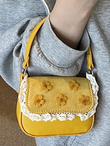 Mini sac à bandoulière jaune avec broderie tournesol et bordure en dentelle blanche