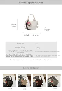 Size guide for PU leather checkered shoulder bag with dimensions and 4 color variants