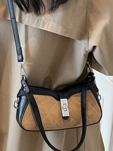 Retro brown suede crossbody bag with diamond stitching and silver buckle for autumn style