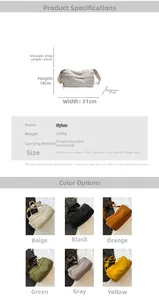Detailed size specifications and six color options for the nylon tote crossbody bag