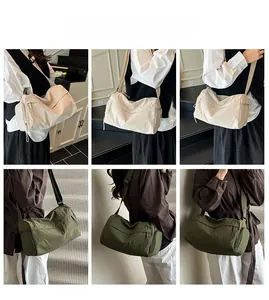 Detailed views of casual large-capacity tote bags in cream and olive green colors