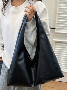 Minimalist black large capacity soft leather hobo tote bag for women shoulder carry