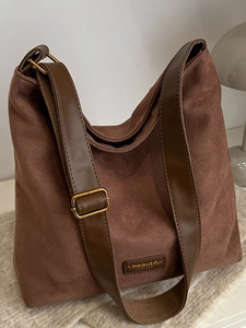 Women Retro Suede Shoulder Bag Large Capacity Solid Color Bucket Tote Bag With Adjustable Strap Autumn Winter Handbag