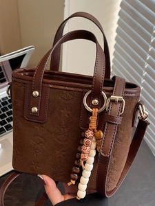 French Niche Fashion Small Bucket Bag Women High Appearance Level Suede PU Leather Stars Embossed Crossbody Bag With Beaded Charm