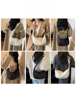 Collage of black and cream crossbody dumpling bags showing various styling perspectives