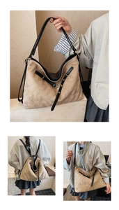 Detail of khaki quilted backpack with adjustable black straps and gold hardware accents