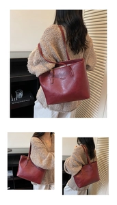 Deep red faux leather tote bag with Fashion Bag embossing and slim shoulder straps