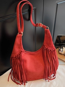 Sac Hobo pour Femmes en Suédine avec Glands Grande Capacité Bohème Franges Sac à Bandoulière Rétro Couleur Unie Sac Sous le Bras