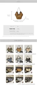 Detailed size chart for large PU leather tote bag with various color options