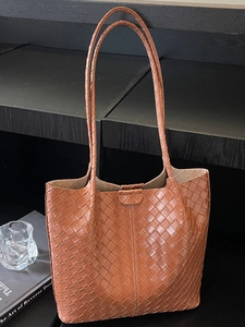 Women Fashion Woven Tote Bag Urban Simple Daily Commute Shoulder Bag Large Capacity PU Leather Intrecciato Style Handbag