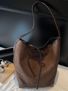 Women Large Capacity PU Leather Tote Bag Fashion Frosted Texture Bucket Shoulder Bag With Bow Decoration Casual Daily