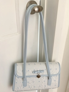 Women's Fashion Bow Underarm Bag Commuter Shoulder Bag PU Handbag Blue White Splicing Crinkled Texture Heart Pendant Purse