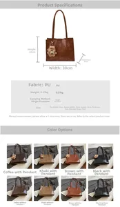 Detailed size specifications and color options for the vintage PU leather tote bag