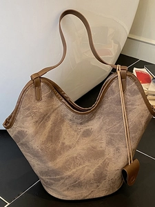 Women Vintage PU Leather Large Capacity Shoulder Bag Fashion Marble Texture Bucket Tote Bag For Daily Commute Work